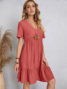 Full Size V-Neck Short Sleeve Dress Trendsi