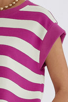 Striped Round Neck Cap Sleeve Dress Trendsi