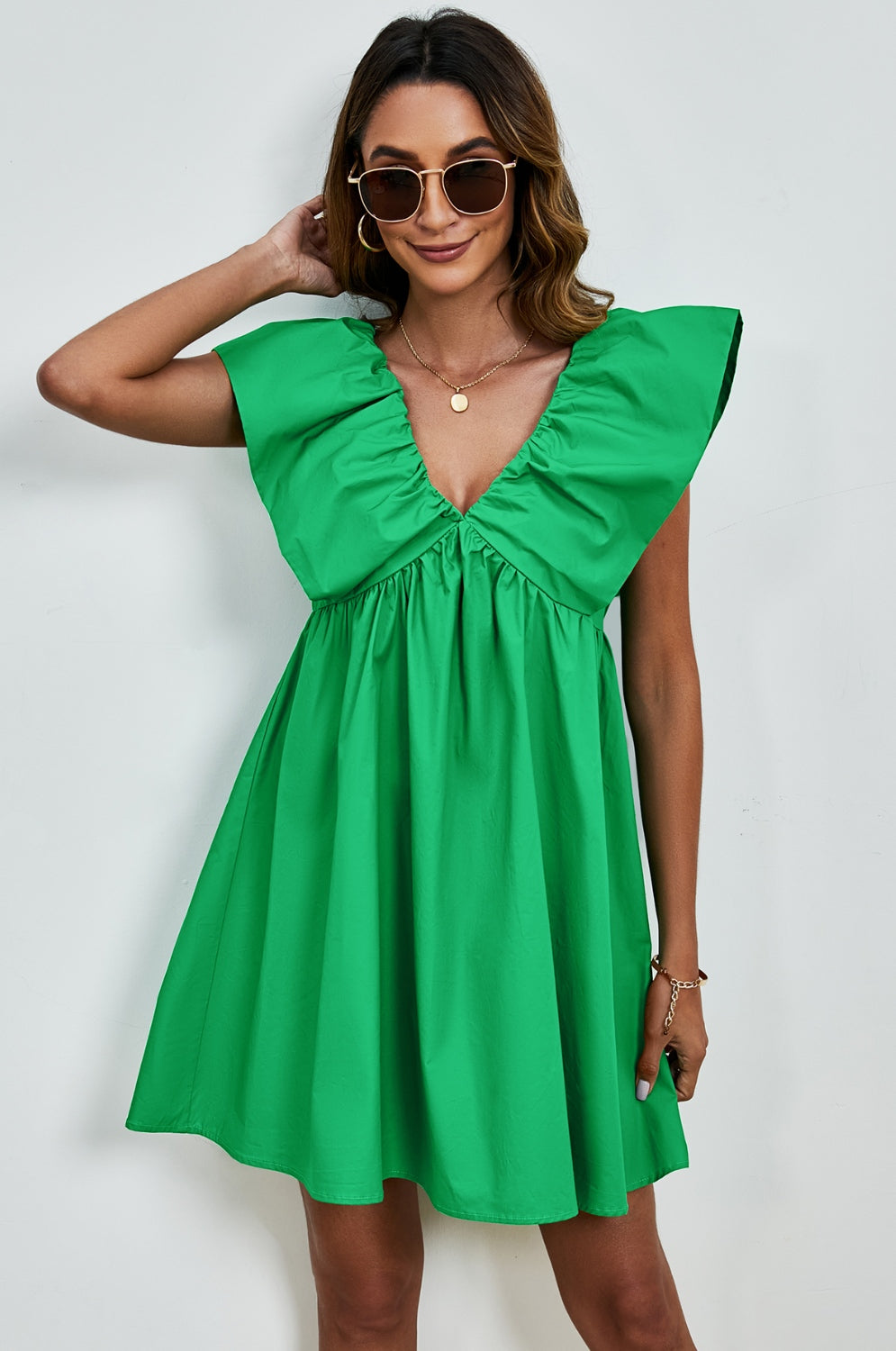 V-Neck Cap Sleeve Mini Dress Trendsi