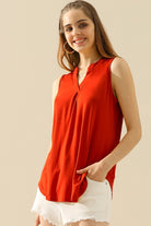 Ninexis Full Size Notched Sleeveless Top Trendsi