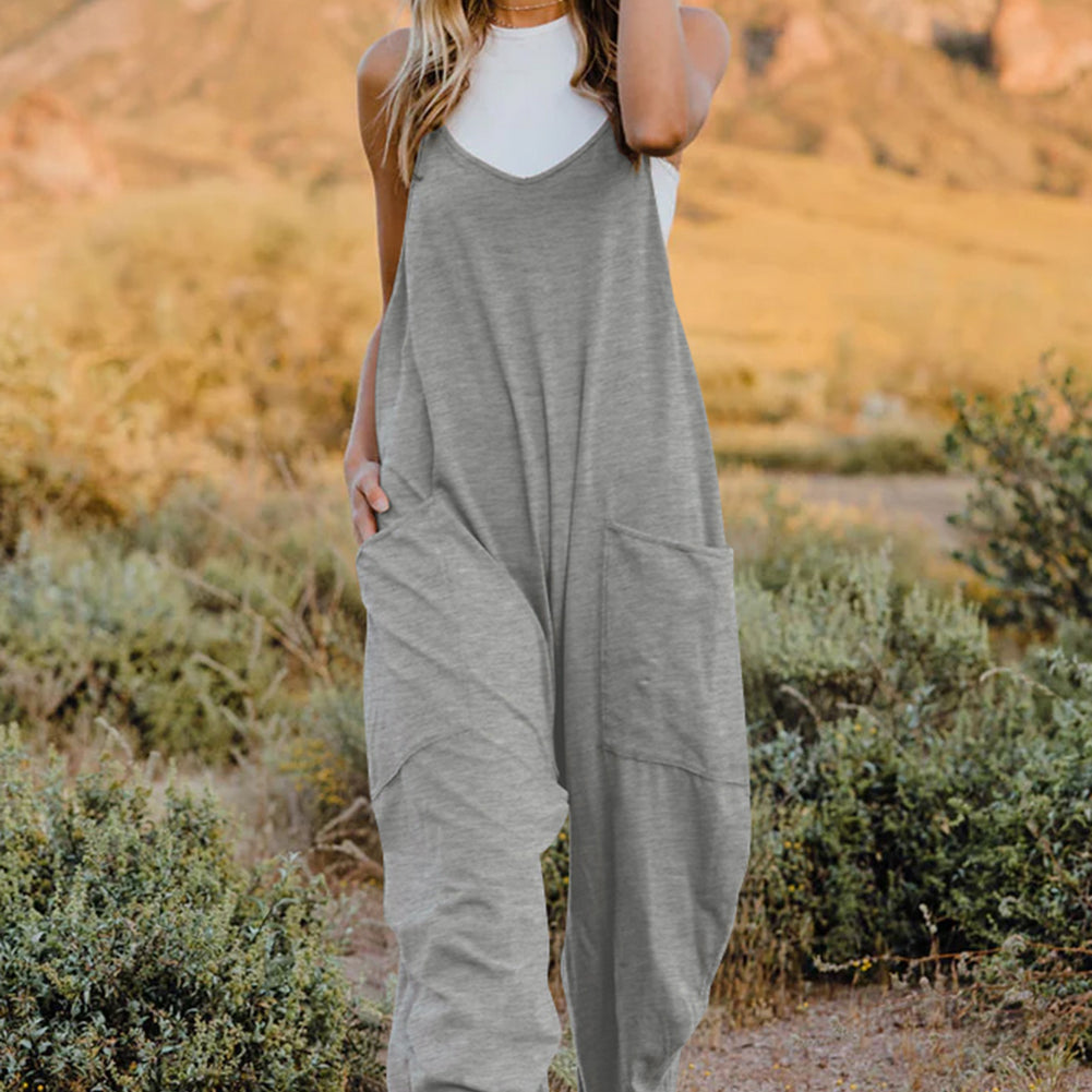 V-Neck Sleeveless Jumpsuit with Pocket