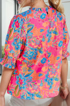 Printed Mock Neck Half Sleeve Blouse Trendsi