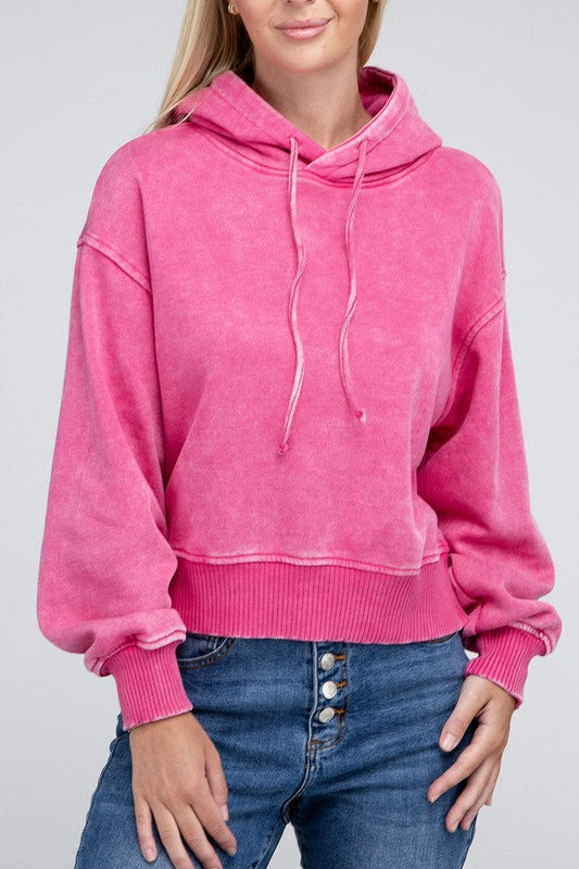 Acid Wash Fleece Hoodie ZENANA