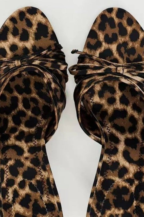 Bow Leopard Kitten Heel Sandals Trendsi