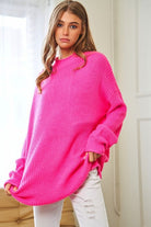 Solid Mock Neck Long Sleeve Knit Sweater Davi & Dani