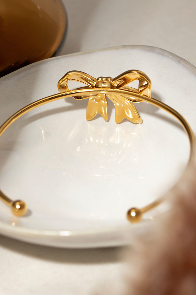 18K Gold-Plated Stainless Steel Bow Bracelet Casual Chic Boutique
