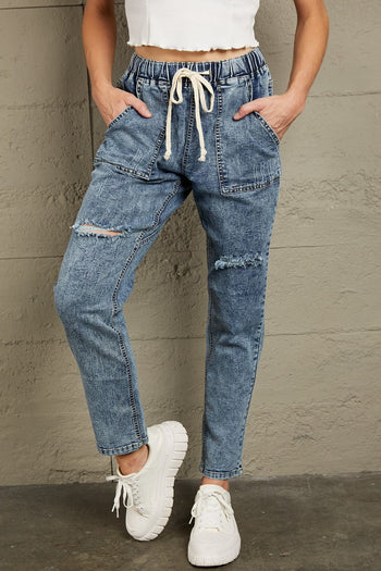 Baeful Drawstring Denim Joggers Trendsi