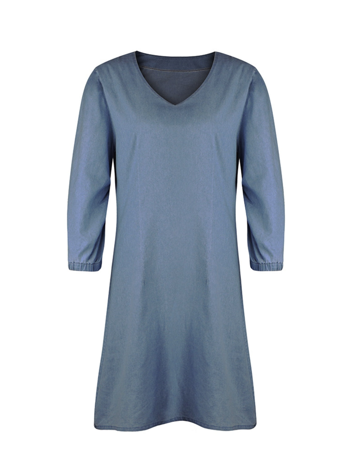 Full Size V-Neck Half Sleeve Denim Dress Trendsi