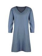 Full Size V-Neck Half Sleeve Denim Dress Trendsi