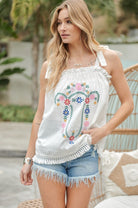 Embroidered Sleeveless Ruffle Tank Top Davi & Dani