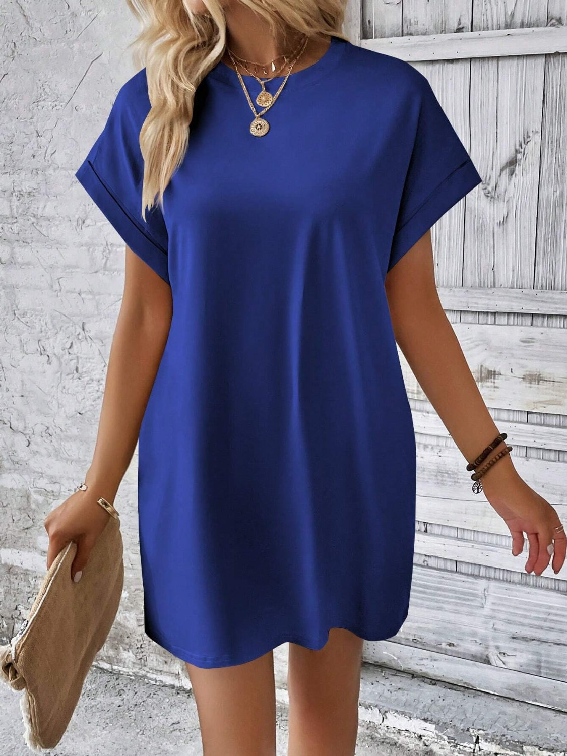 Round Neck Short Sleeve Mini Dress Trendsi