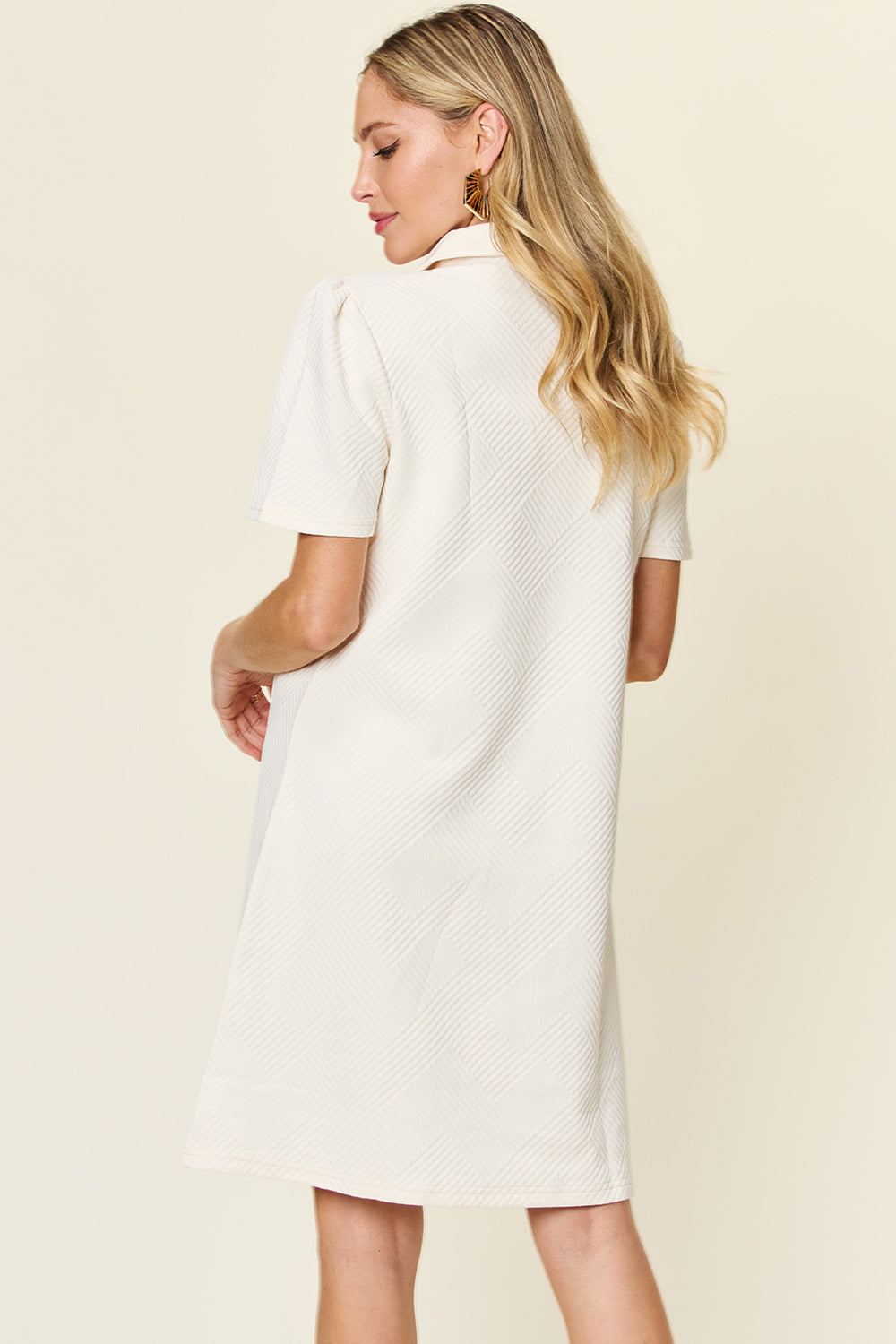 Double Take Full Size Texture Collared Neck Short Sleeve Dress Trendsi