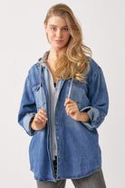 RISEN Zip Up Hooded Denim Shirt Trendsi