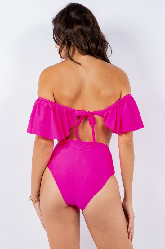 TWO PIECE TOP RUFFLE SHOULDER WITH TWISTED DESIGN Mermaid Swimwear