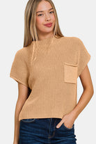 Zenana Mock Neck Short Sleeve Cropped Sweater Trendsi