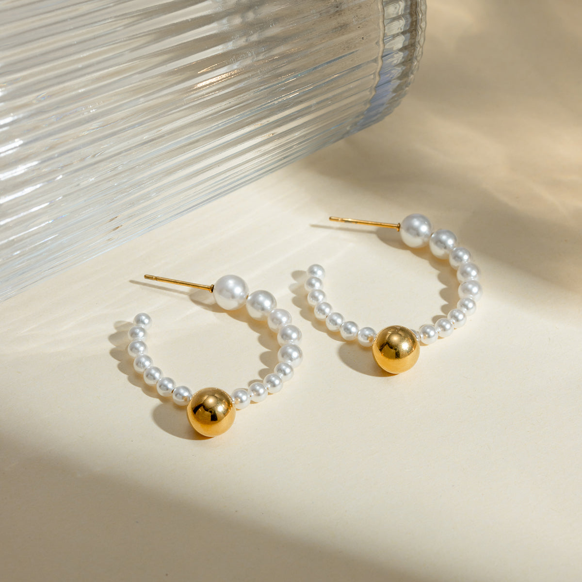 Stainless Steel Synthetic Pearl C-Hoop Earrings Trendsi