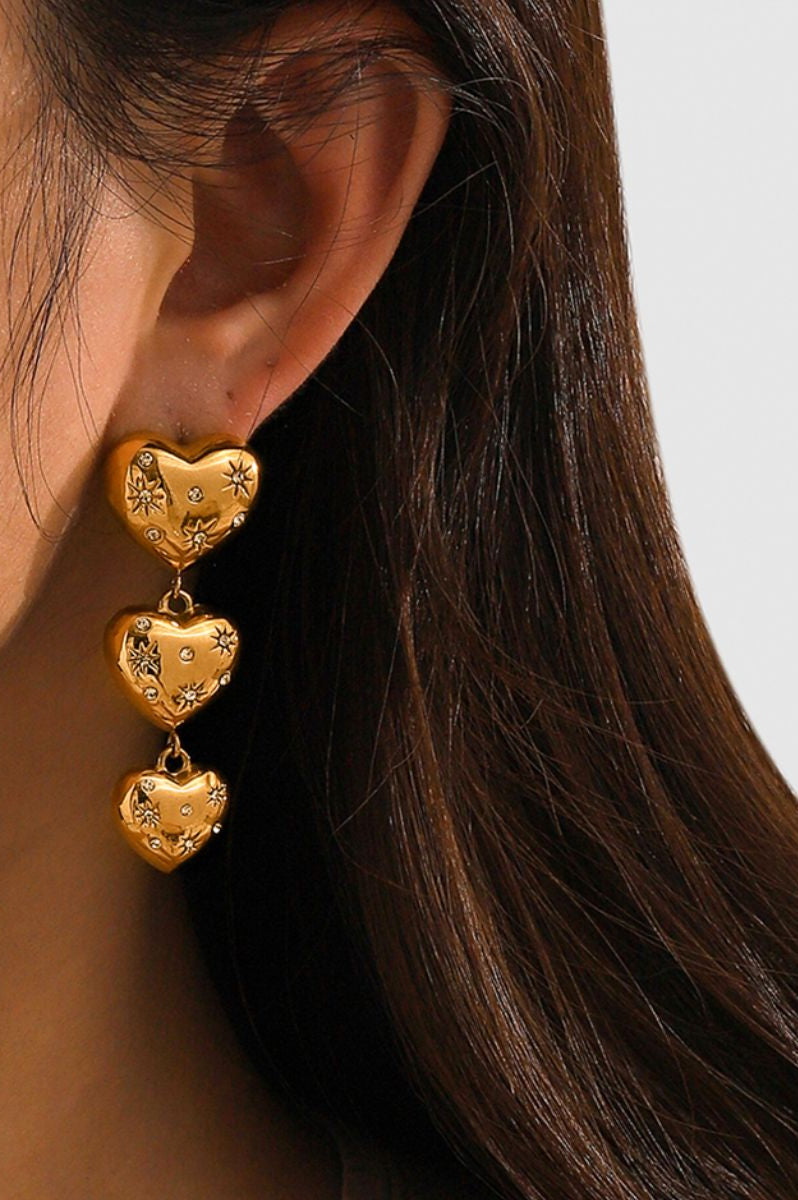Rhinestone Stainless Steel Heart Earrings Casual Chic Botique