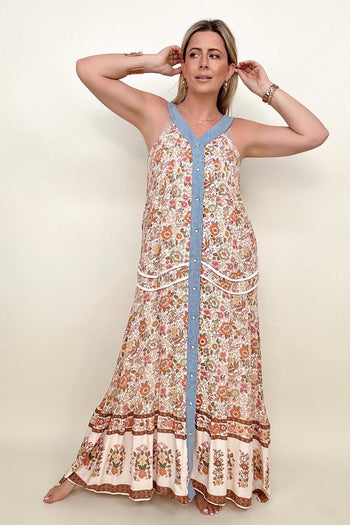 Davi & Dani Button Down Floral Maxi Dress Kiwidrop