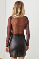 HERA COLLECTION Abstract Mesh Lace-Up Long Sleeve Bodysuit Trendsi