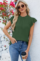 Ruffled Round Neck Cap Sleeve Blouse Casual Chic Boutique