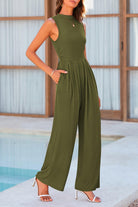 Mock Neck Sleeveless Wide Leg Jumpsuit Casual Chic Boutique
