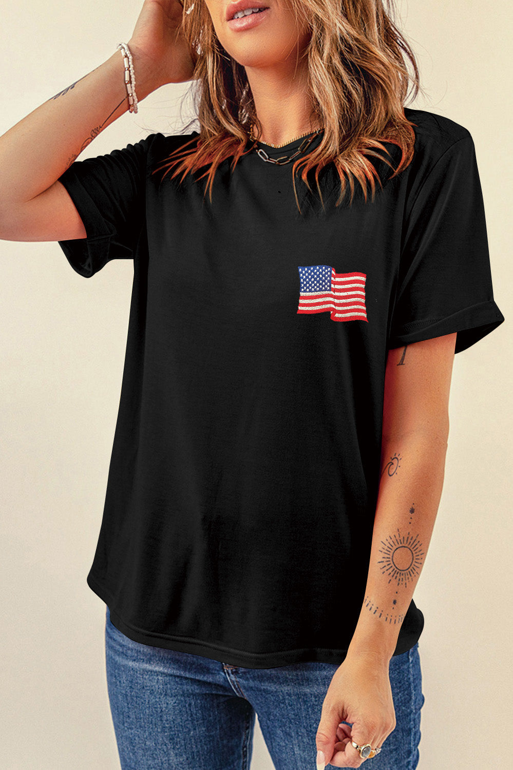 US Flag Round Neck Short Sleeve T-Shirt Casual Chic Boutique