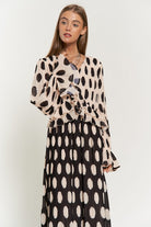 Polka Dot Ruffled Long Sleeve Pleated Maxi Dress Davi & Dani