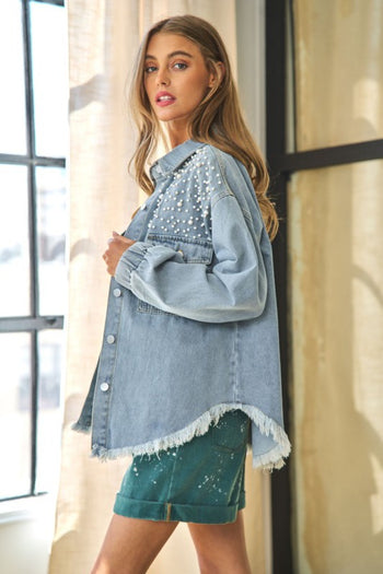 Women Button Down Denim Blouse Annva USA