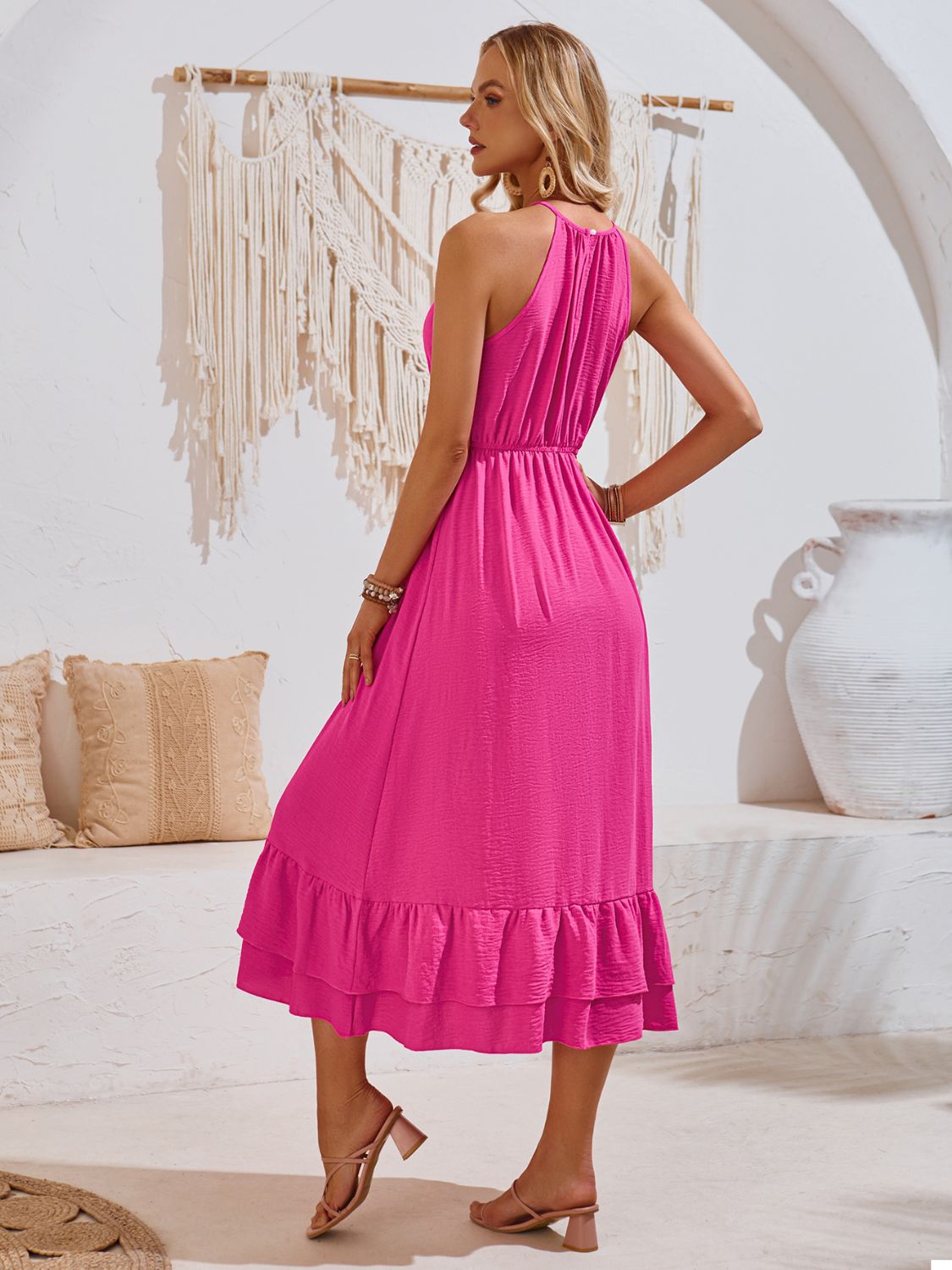 Ruffled Round Neck Sleeveless Dress Trendsi