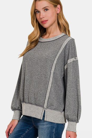 Zenana Washed Exposed-Seam Sweatshirt Trendsi