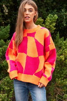 Multi Geo Checker Pullover Knit Sweater Top Davi & Dani