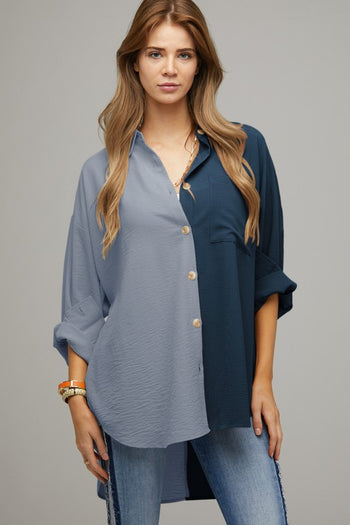 Color Block Button Down Shirt Davi & Dani