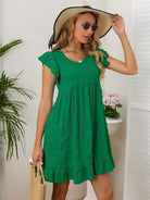 Ruffled Cap Sleeve Mini Dress Trendsi