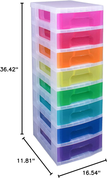 Really Useful Box Plastic Storage Tower 8x7 Liter Clear Frame with Rainbow Drawers Really Useful Products