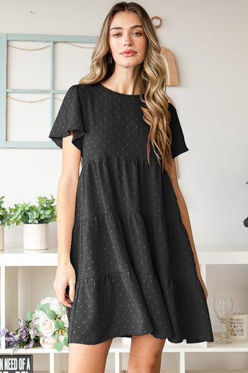 Heimish Swiss Dot Short Sleeve Tiered Dress Trendsi