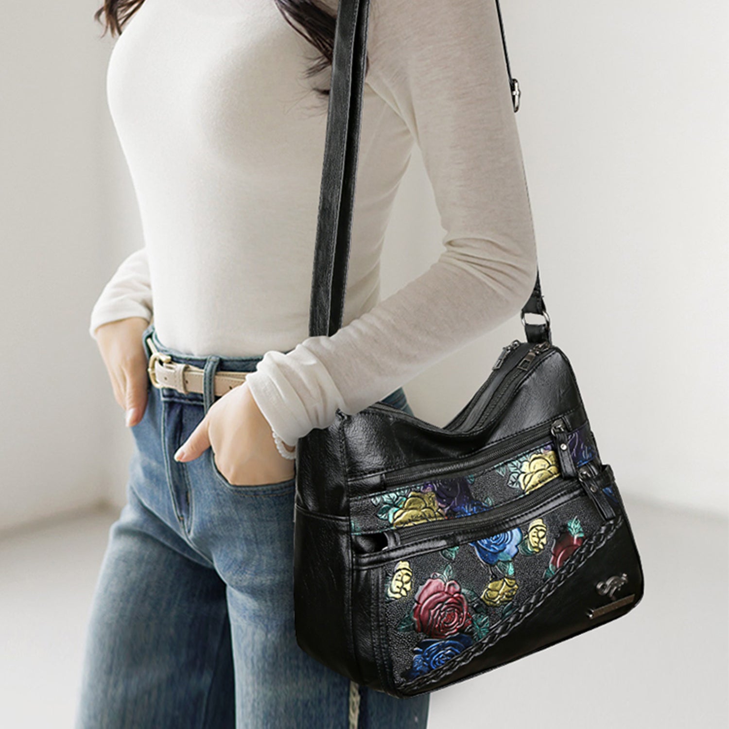 PU Leather Rose Pattern Shoulder Bag Trendsi