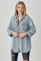 RISEN Distressed Raw Hem Denim Shirt Trendsi