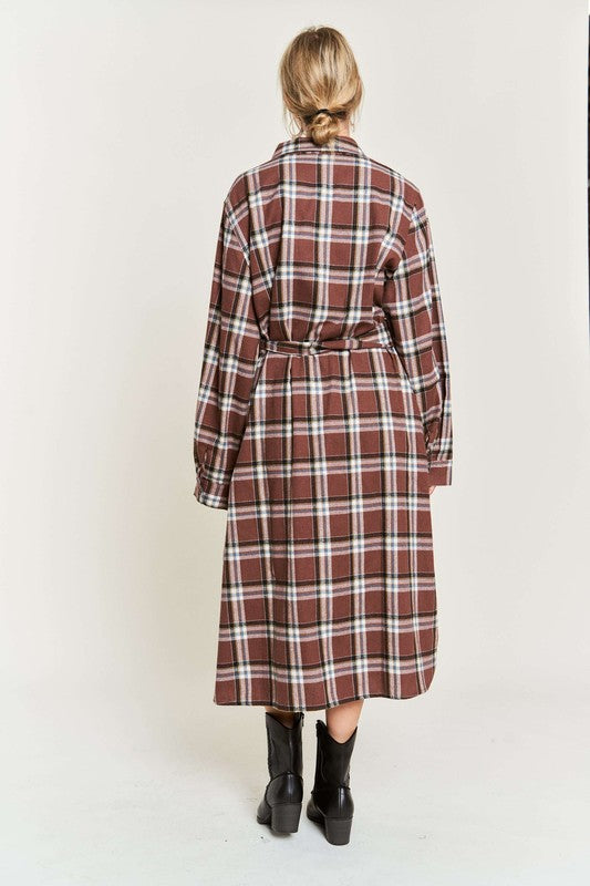 PLAID PRINT COLLAR LONG SHIRT DRESS PLUS Jade By Jane