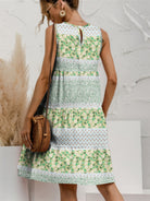 Tiered Printed Round Neck Sleeveless Dress Trendsi