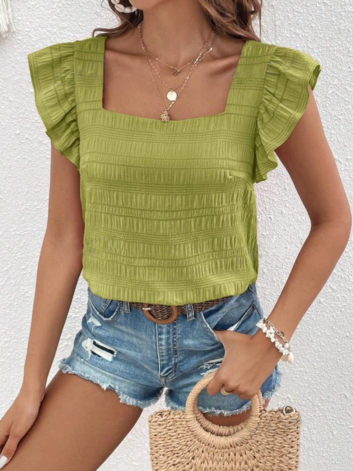 Ruffled Square Neck Cap Sleeve Blouse Trendsi