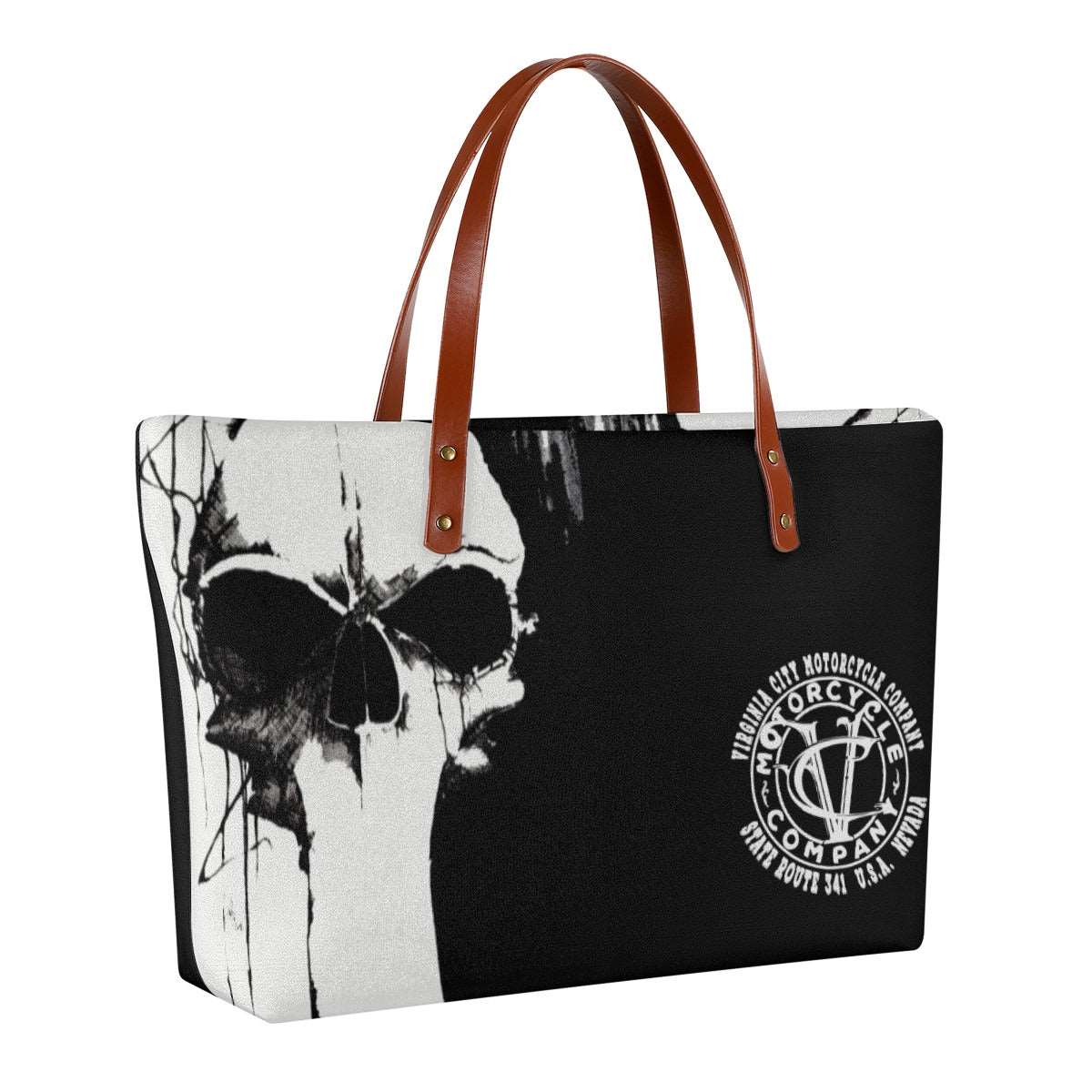 Black and White Skull - Women's Tote Bag Virginia City Motorcycle Company