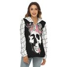 Skull + Flower - Women's Fuzzy Fleece Hoodie With Half Zip Virginia City Motorcycle Company