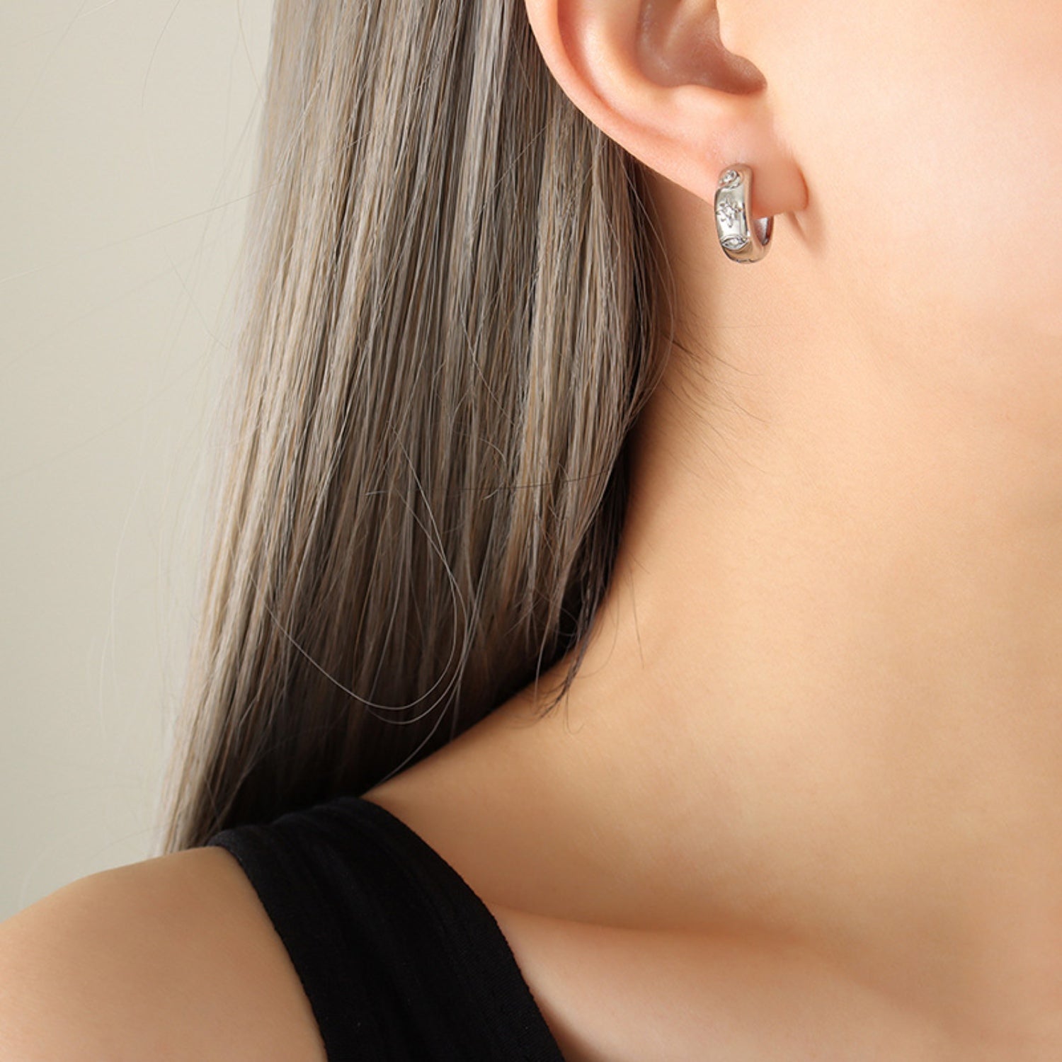 Zircon Titanium Steel Huggie Earrings Trendsi