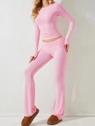 Round Neck Long Sleeve Top and Pants Set Trendsi