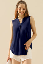 Ninexis Full Size Notched Sleeveless Top Trendsi