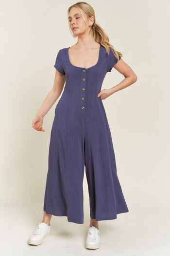 LINEN BUTTON DOWN JUMPSUIT Jade By Jane