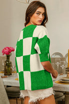 BiBi Checkered Contrast Round Neck Sweater Trendsi