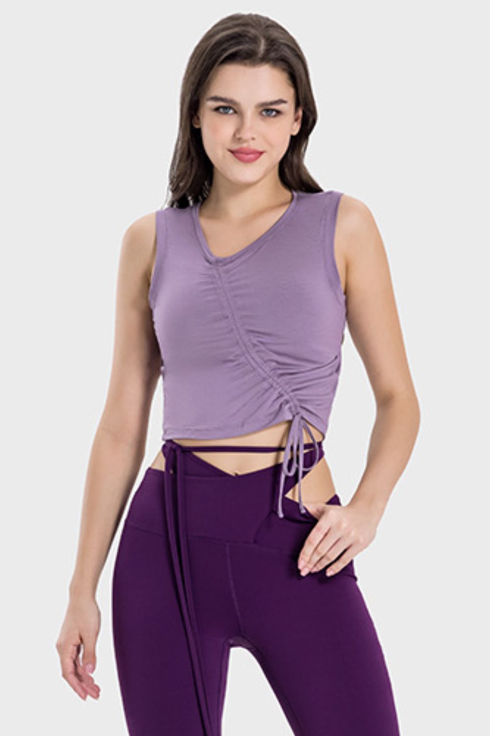 Drawstring Ruched Wide Strap Active Tank Trendsi