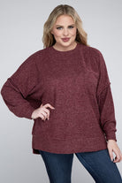 Plus Brushed Melange Drop Shoulder Sweater ZENANA