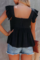 Ruffled Square Neck Cap Sleeve Blouse Casual Chic Boutique